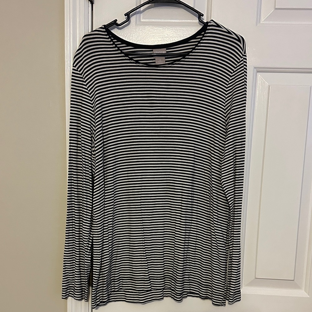 Chico's Black and White Striped Long Sleeve Top